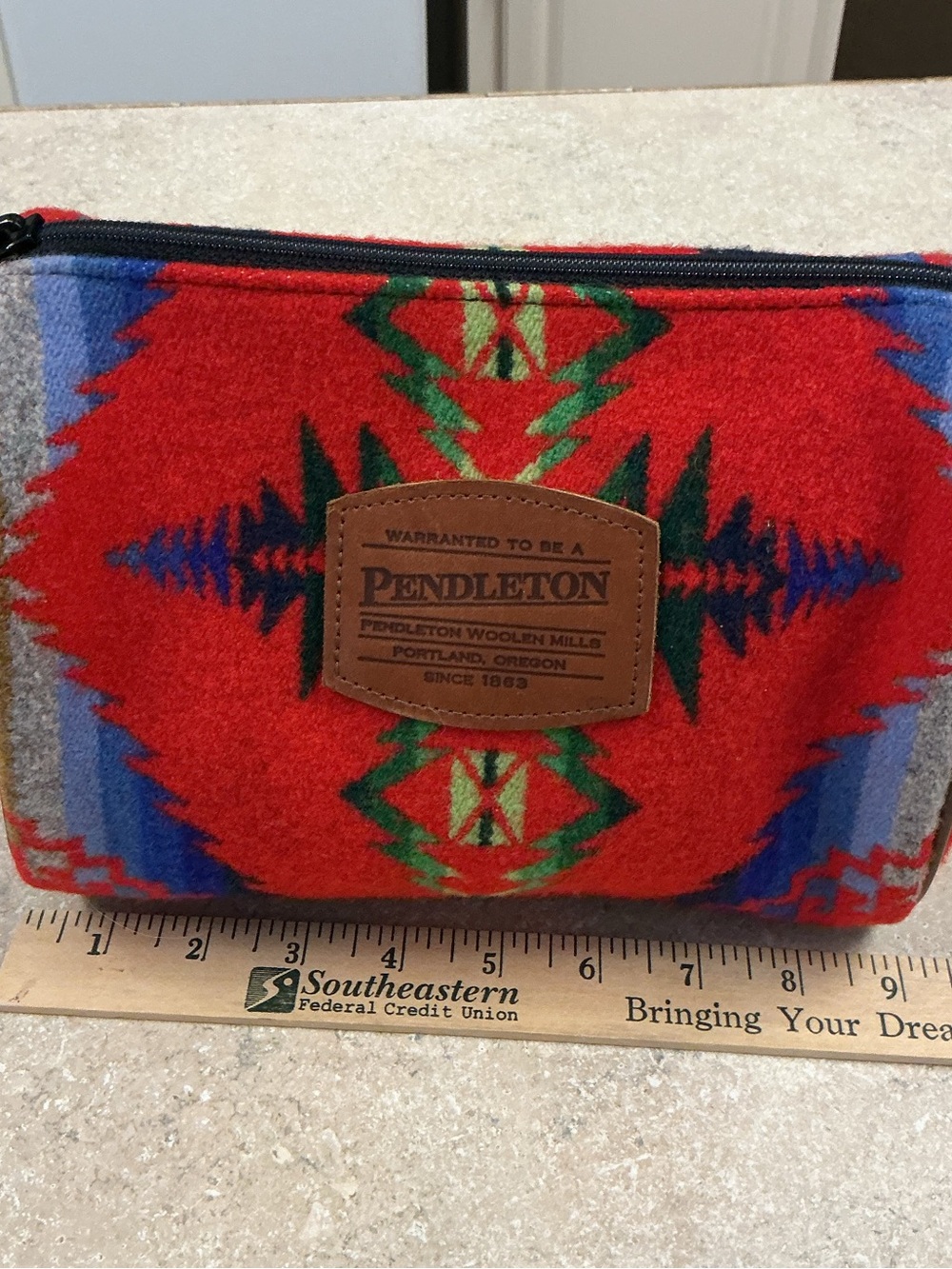 Pendleton Travel Cosmetic Bag 100% Wool Southwestern Aztec Navajo Pouch - Picture 6 of 8